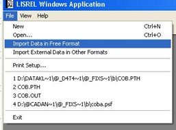 Menu Import Data di LISREL