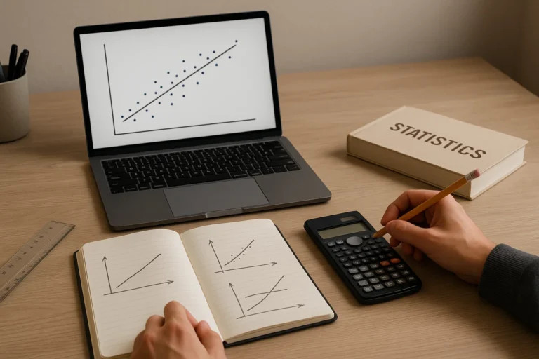 Analisis regresi linier sederhana dengan visualisasi hubungan dua variabel dalam lingkungan kerja statistik yang realistis