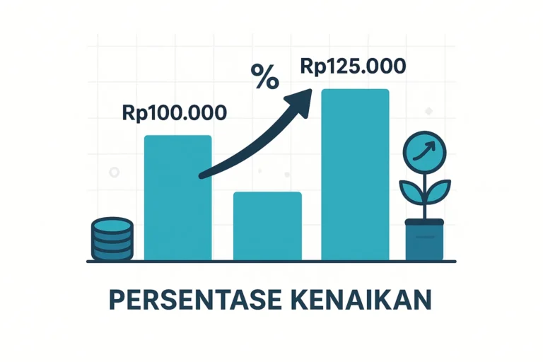 Ilustrasi profesional yang menggambarkan konsep persentase kenaikan melalui grafik batang naik — visual tanpa rumus atau angka deskriptif