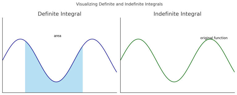 Representasi visual konsep integral tentu sebagai luas dan integral tak tentu sebagai fungsi asal